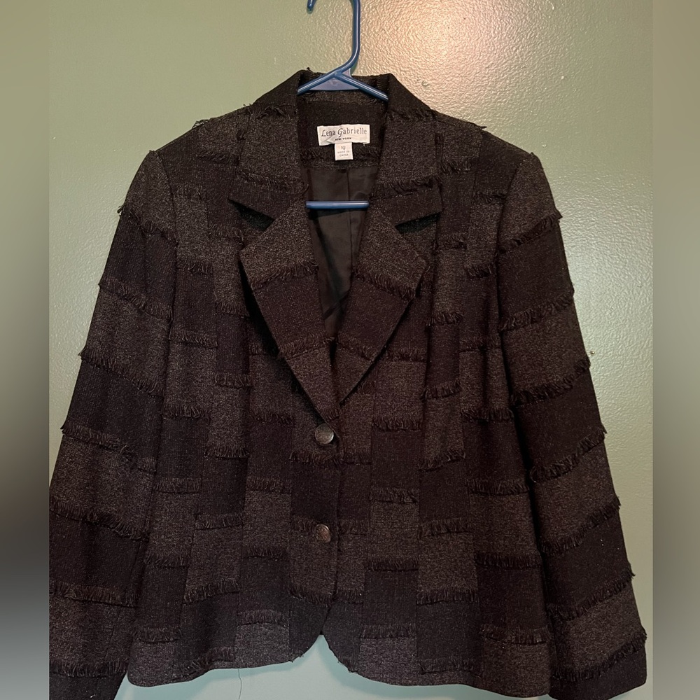 Lena Gabrielle New York Womens blazer/jacket black/gray checked fringe 10